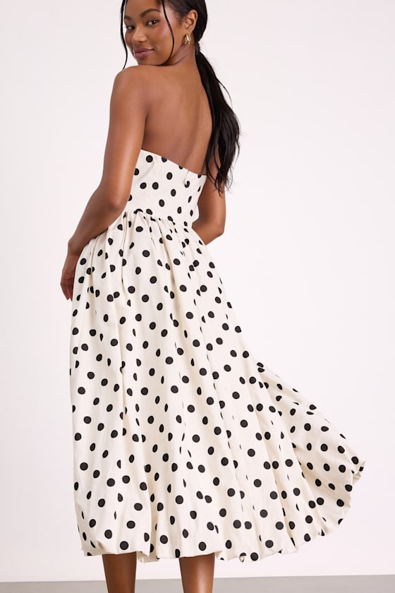 Terrance Ivory Polka Dot Strapless Bubble-Hem Midi Dress - thumbnail 3