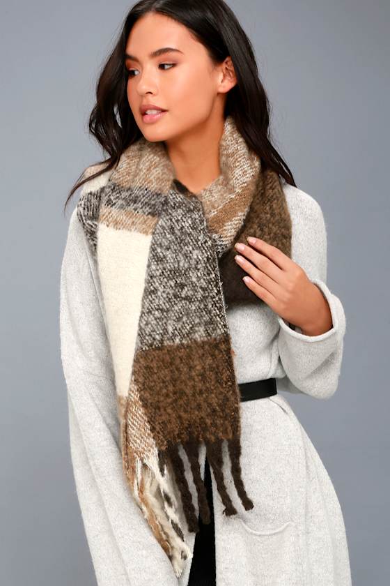 Cozy Beige Scarf Plaid Scarf Blanket Scarf Lulus