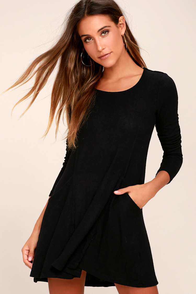 chinese dress ladies 3/4 Sleeve Piko Swing Dress for Women-Black X-Large / Black main image 0