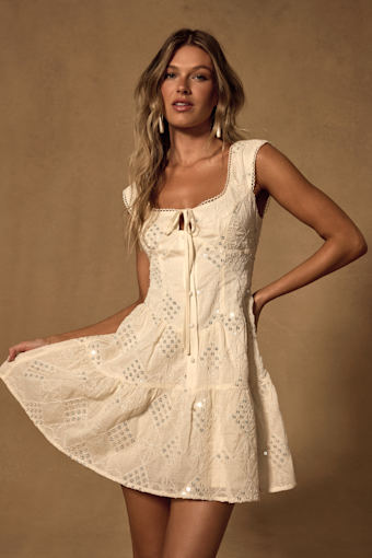 Antionette Cream Embroidered Sequin Button-Front Mini Dress 1