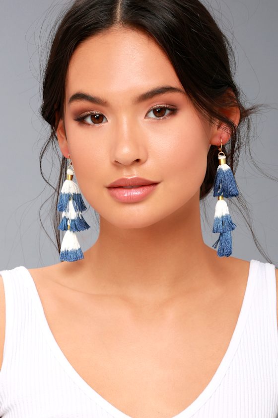 Shashi Ombre Blue and White Earrings Tassel Earrings Lulus