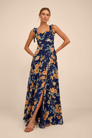 lulus navy floral maxi dress Navy Blue Maxi Dress - Floral Print Dress - Strapless Dress