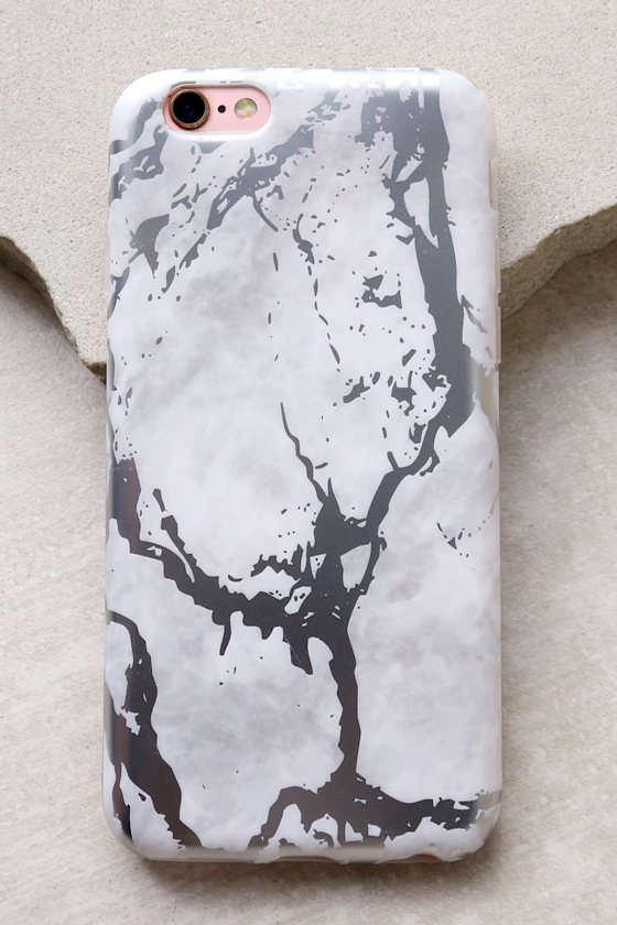 White Marble Silver Chrome iPhone 6 Case 1