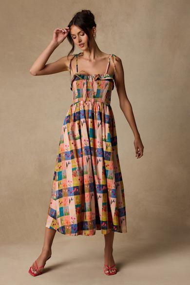 navy bridesmaid dresses groomsmen 1970s Plaid Jersey Maxi Dress main image 0
