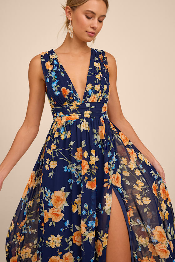 Dark Blue Floral Dress - Sleeveless Dress - Floral V-Neck Dress - Image 7