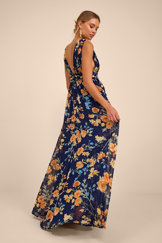 Dark Blue Floral Dress - Sleeveless Dress - Floral V-Neck Dress - Image 6