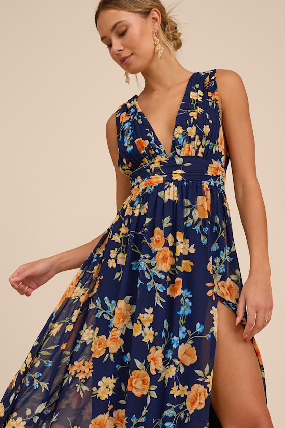 Heavenly Hues Dark Blue Floral Maxi Dress 6