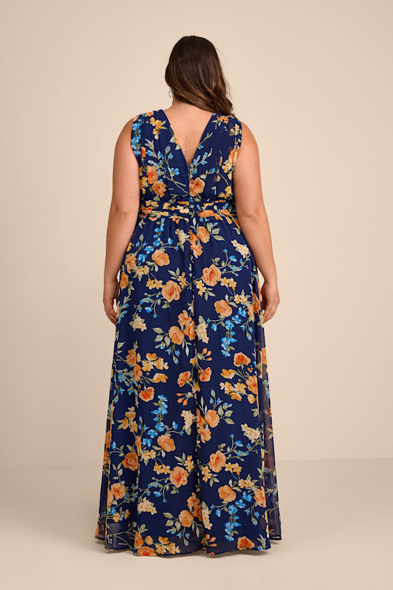 Dark Blue Floral Dress - Sleeveless Dress - Floral V-Neck Dress - Image 4