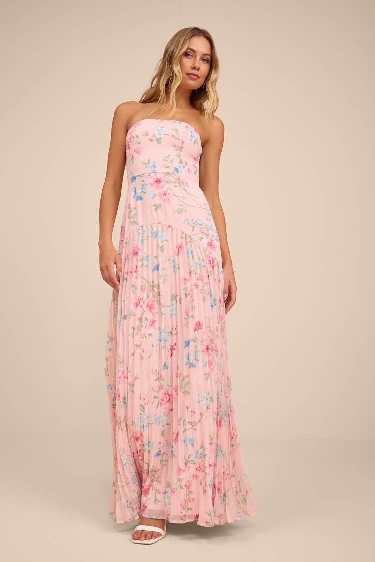 fitted lace wedding dress Strapless Multi-Colored Floral Beaded Appliqué Long Dress