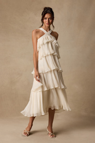 Lauretta Ivory Plisse Tiered Midi Dress 2