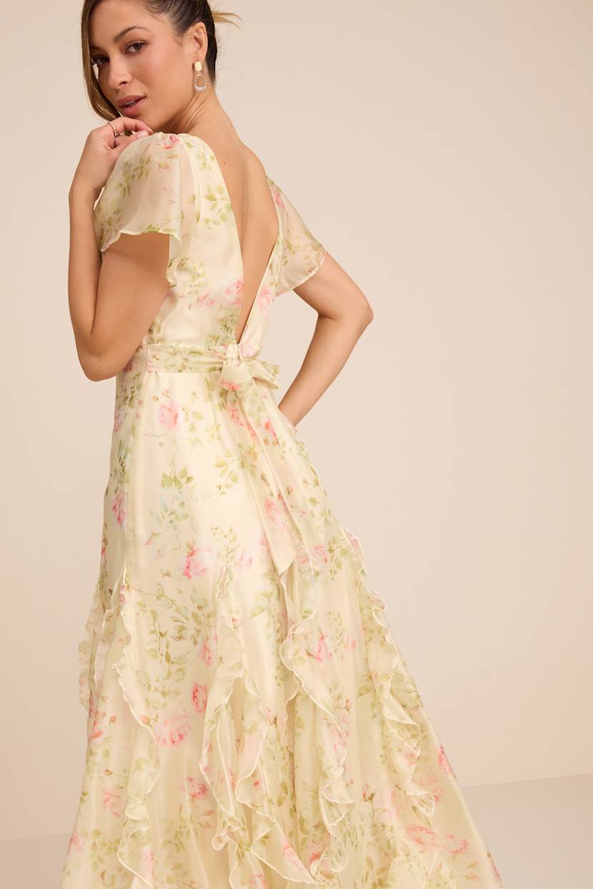 midi green floral dress Green and black floral print V neck midi dress