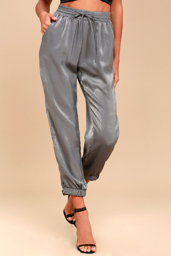 Trendy Grey Joggers Silky Joggers Elasticized Joggers Lulus