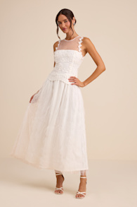 Bina White Embroidered Sleeveless Midi Dress 1