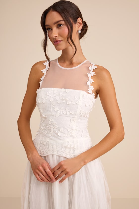 Bina White Embroidered Sleeveless Midi Dress 2