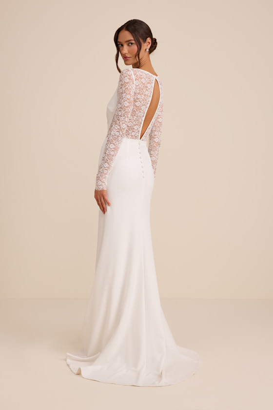 Brooks White Lace Boat Neck Mermaid Maxi Dress - thumbnail 3