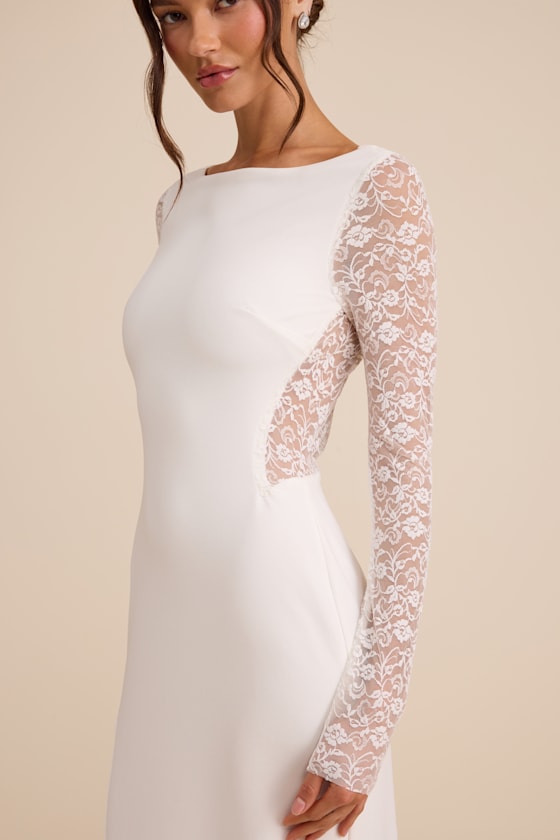 Brooks White Lace Boat Neck Mermaid Maxi Dress - thumbnail 5