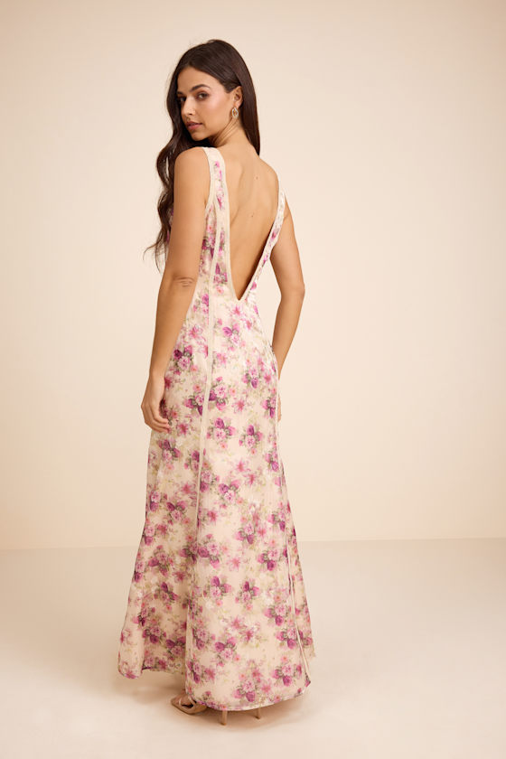 Image of Morgan Cream Floral Backless Mermaid Maxi Dress