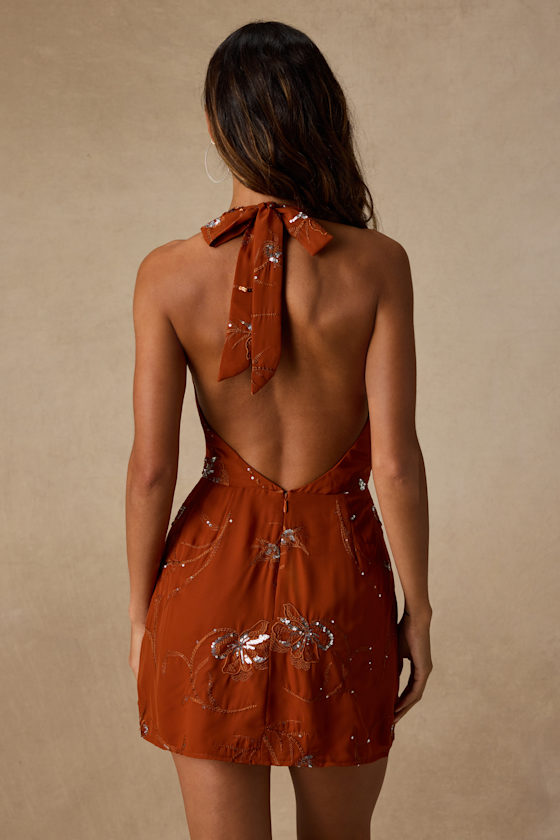 Hazel Burnt Orange Cowl-Front Mini Dress 4