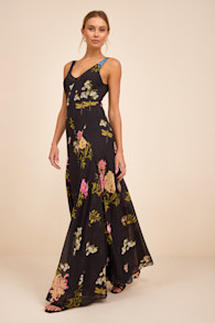Ziyana Black Multi Floral Sleeveless Maxi Dress 3
