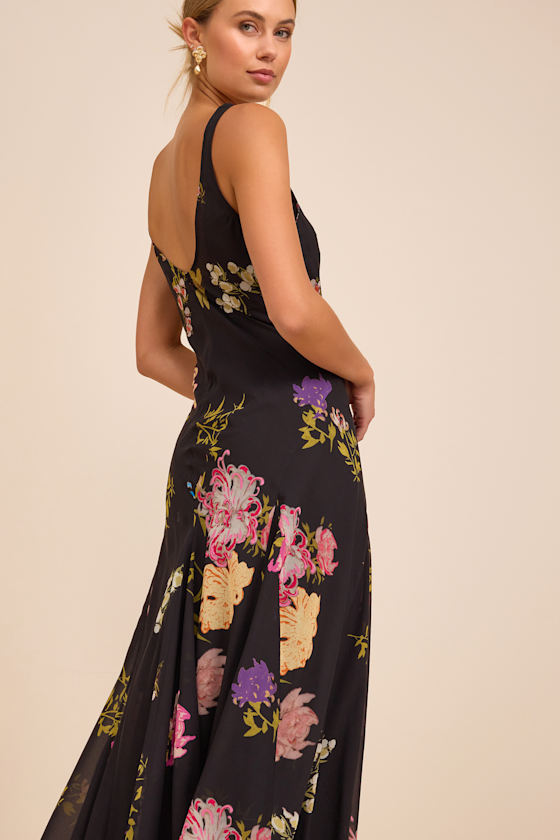 Ziyana Black Multi Floral Sleeveless Maxi Dress 4