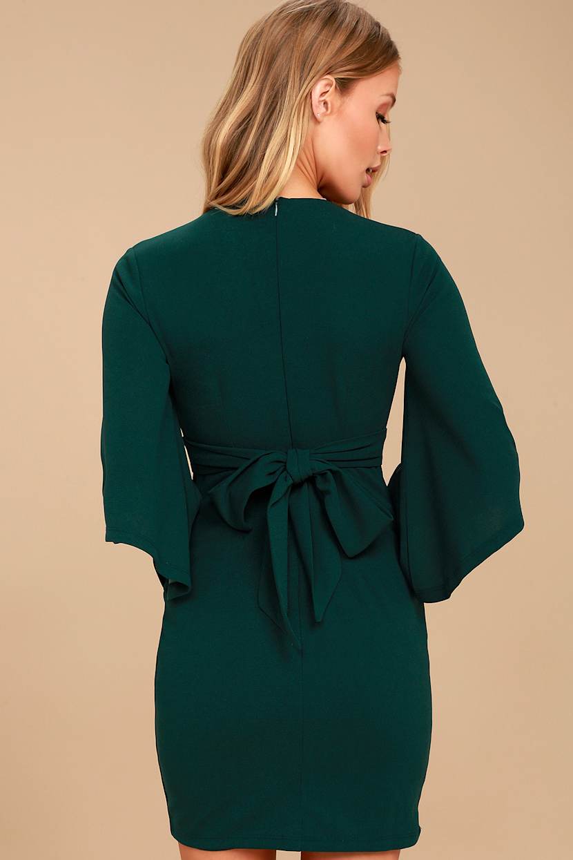 Chic Bell Sleeve Dress - Forest Green Dress - Plunging Dress - Lulus Chic Bell Sleeve Dress - Forest Green Dress - Plunging Dress - Lulus