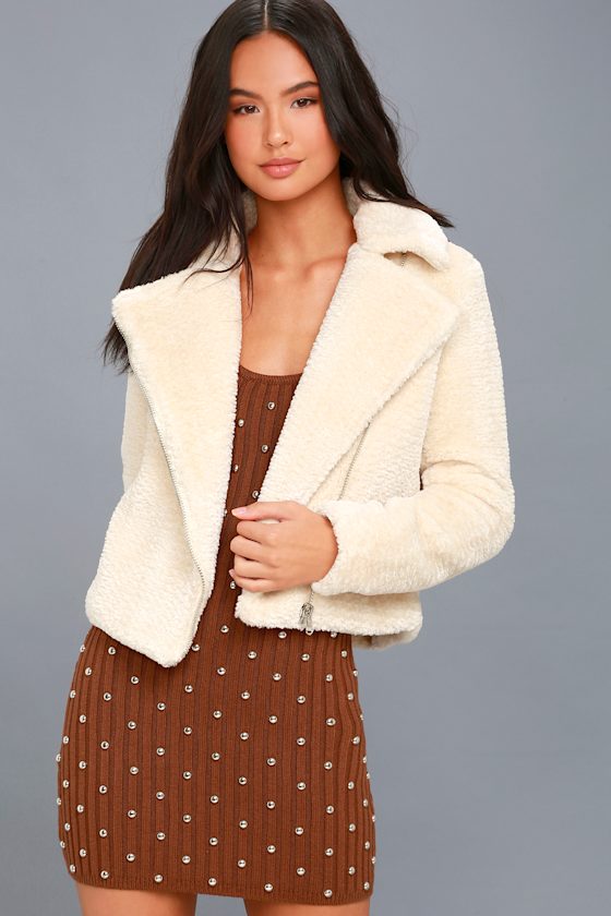 Cozy Business Cream Faux Fur Moto Jacket 2