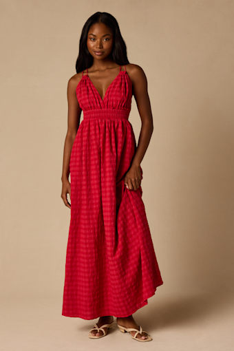 Tamilyn Red Gingham Lace-Up Maxi Dress 2