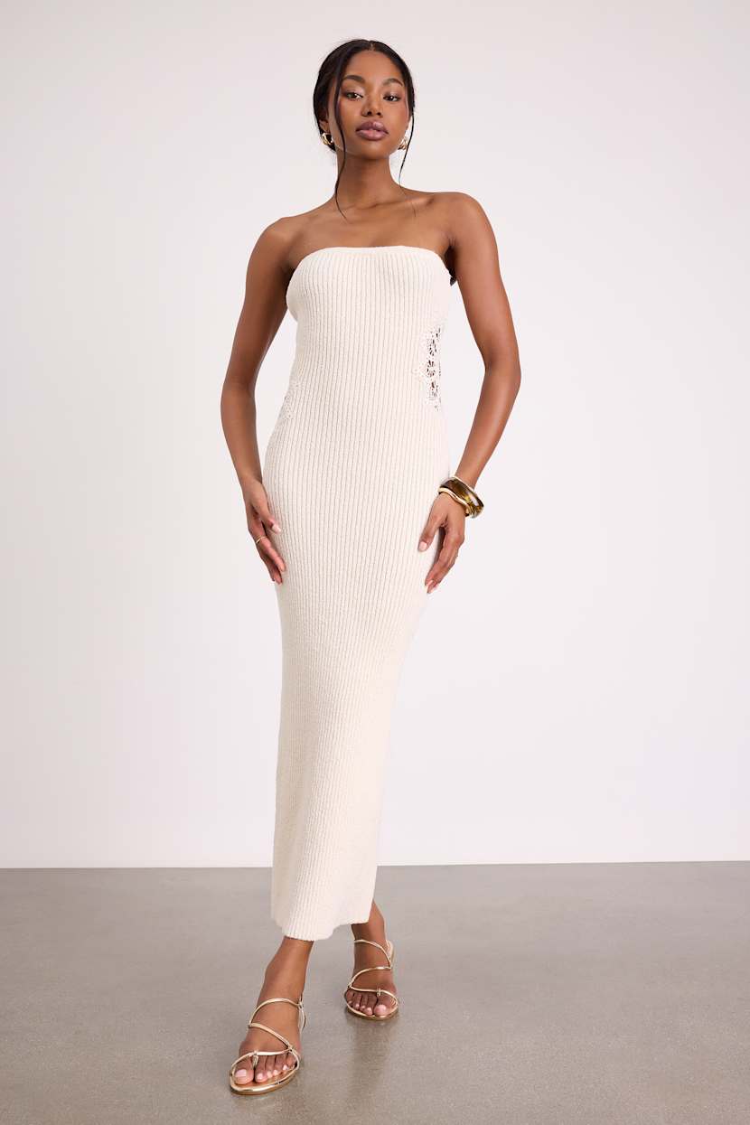 ivory knit dress Lalia With its classic crew neckline Serafina Ivory Knit Maxi Dress
