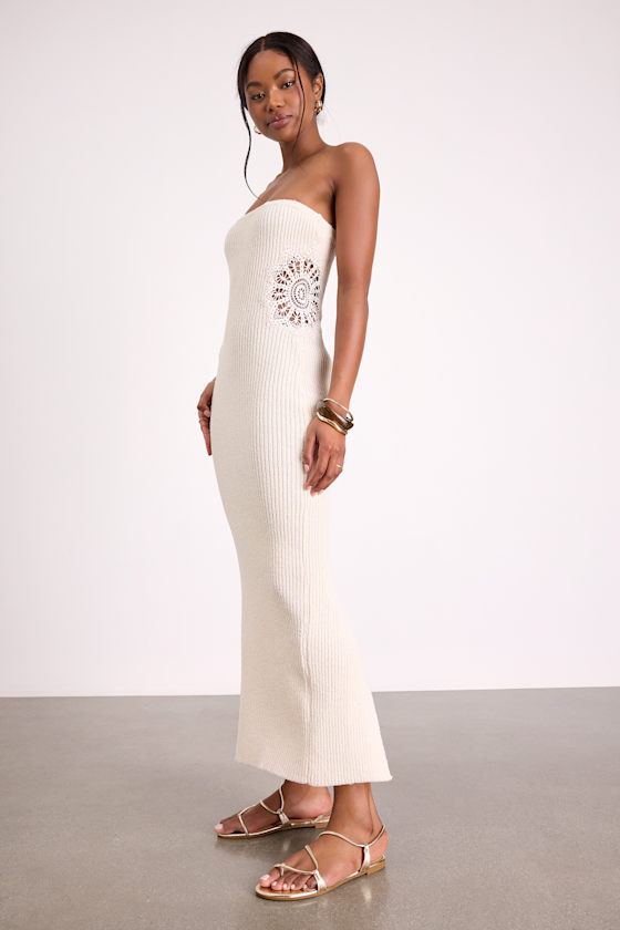 Ivory Sweater Knit Dress - Strapless Midi Dress - Ivory Midi - Lulus