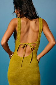 Solstice Chartreuse Crochet Backless Maxi Dress 6
