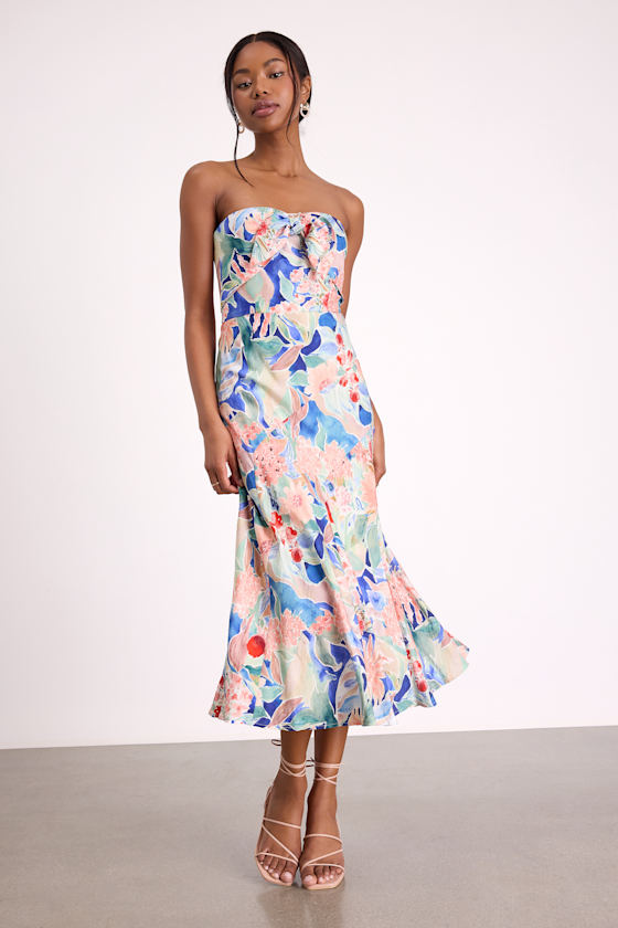 Shauna Blue Multi Floral Tie-Front Midi Dress 1