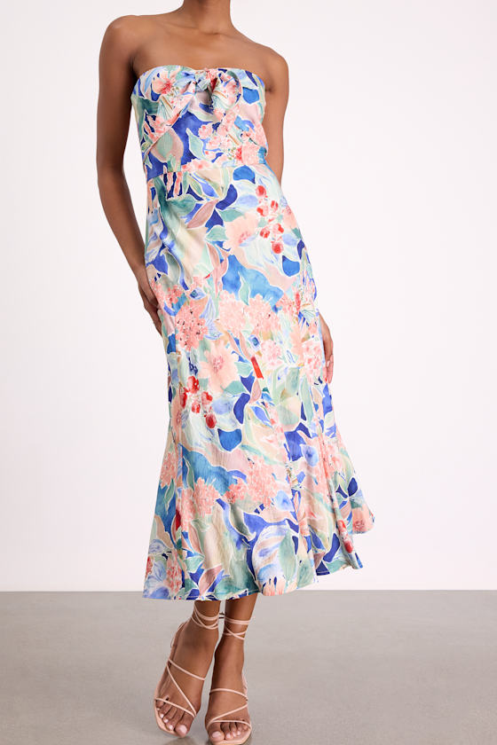 Shauna Blue Multi Floral Tie-Front Midi Dress 2