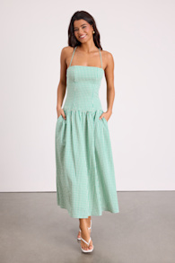 LUL2503100: GREEN/ CREAM GINGHAM 1