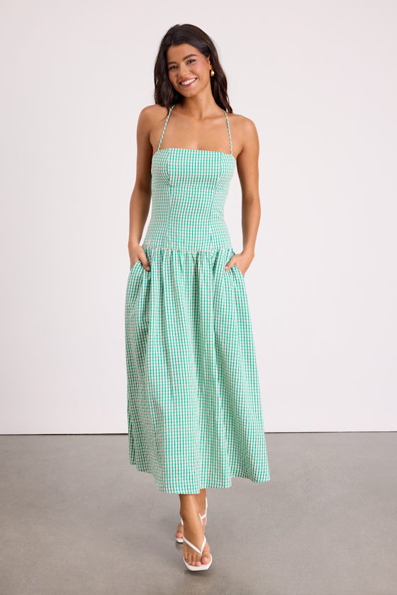 LUL2503100: GREEN/ CREAM GINGHAM 1