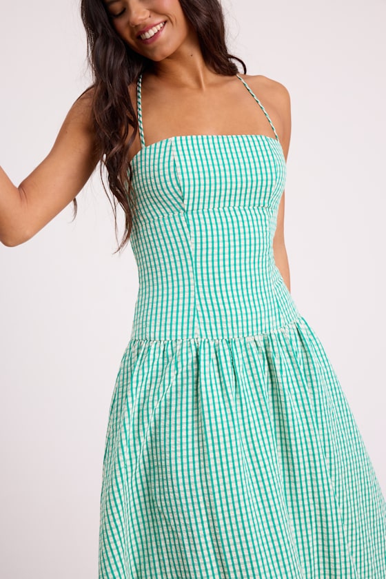 LUL2503100: GREEN/ CREAM GINGHAM 2