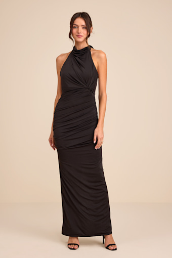 Seraiah Black Knotted Ruched Halter Maxi Dress 1