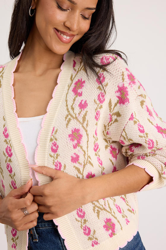 カーディガン ITALY vintage floral pattern cardigan Maggie Lawrence Womens Sz 22/24 Button Up Knit Cardigan Sweater