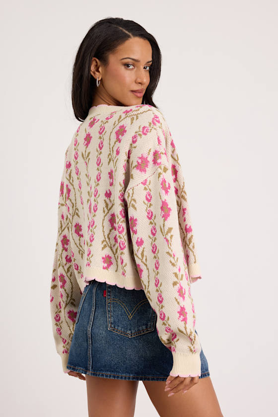Ivory Multi Floral Cardigan - Open-Front Cardigan - Floral Cardi