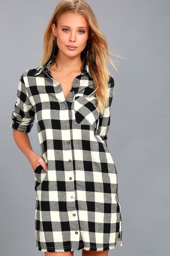 Neck Of The Woods Black And White Plaid Shirt Dress | lupon.gov.ph