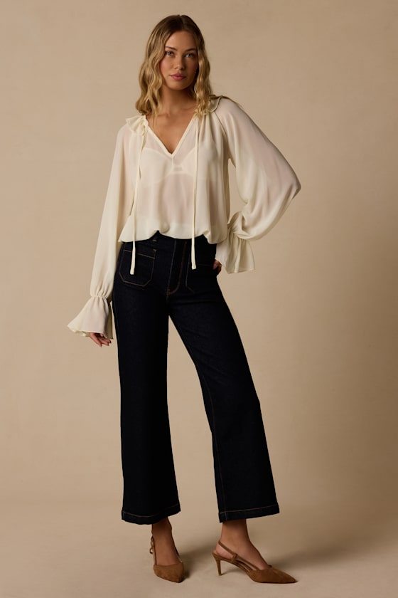 Florencia Ivory Ruffled Long Sleeve Top - thumbnail 4
