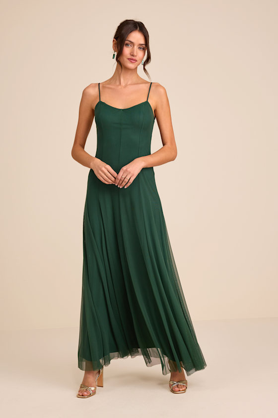 Atori Dark Green Mesh Sleeveless Maxi Dress 1