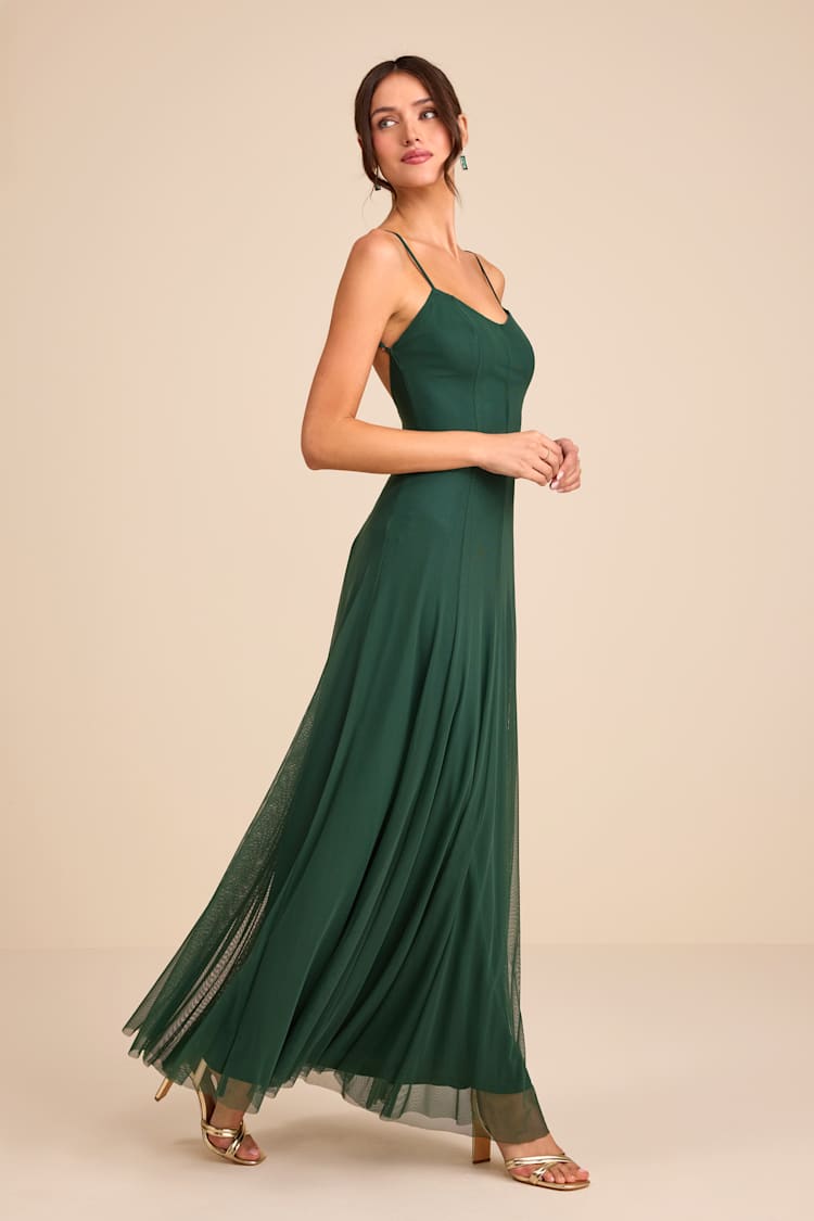 green emerald velvet dress Berylove Women Dark Green Wedding Guest Dress A Line Spaghetti Straps Maxi Prom Dress with Slit, Dark Green / M