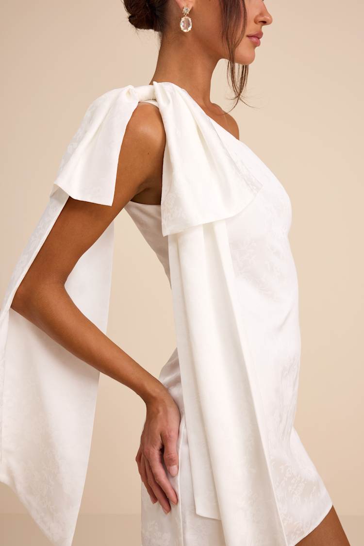 White Mini Dress - Satin Jacquard Dress - One-Shoulder Dress - Lulus White Mini Dress - Satin Jacquard Dress - One-Shoulder Dress - Lulus