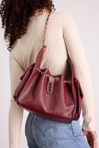Mianca Burgundy Quilted Cinched Handbag 1