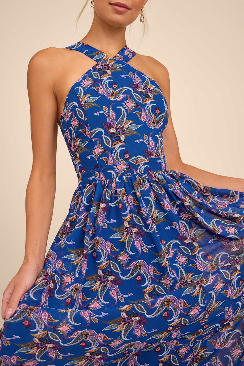 Blue Boho Floral Dress - Floral Print Dress - Halter Maxi Dress - Lulus