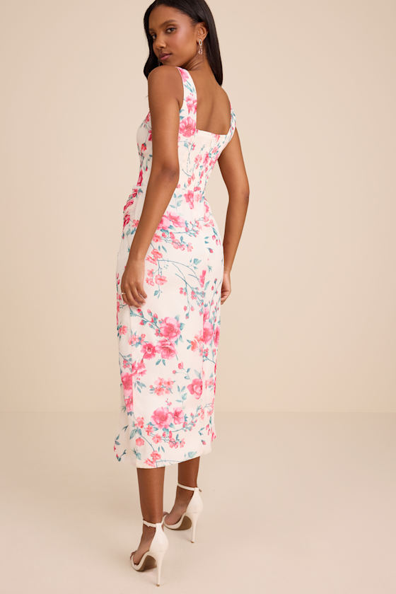 Ivory Floral Midi Dress - Sleeveless Midi Dress - Tulip Dress - Image 4