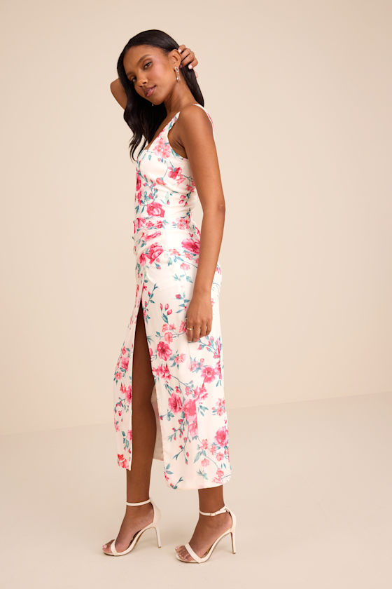 Ivory Floral Midi Dress - Sleeveless Midi Dress - Tulip Dress - Image 5