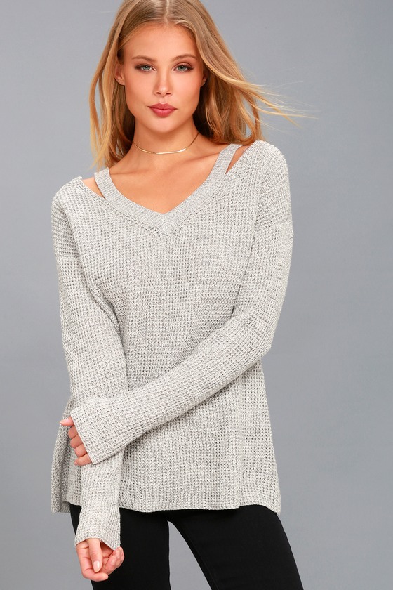 Cozy Grey Sweater - Knit Sweater - Cutout Neck Sweater - Lulus