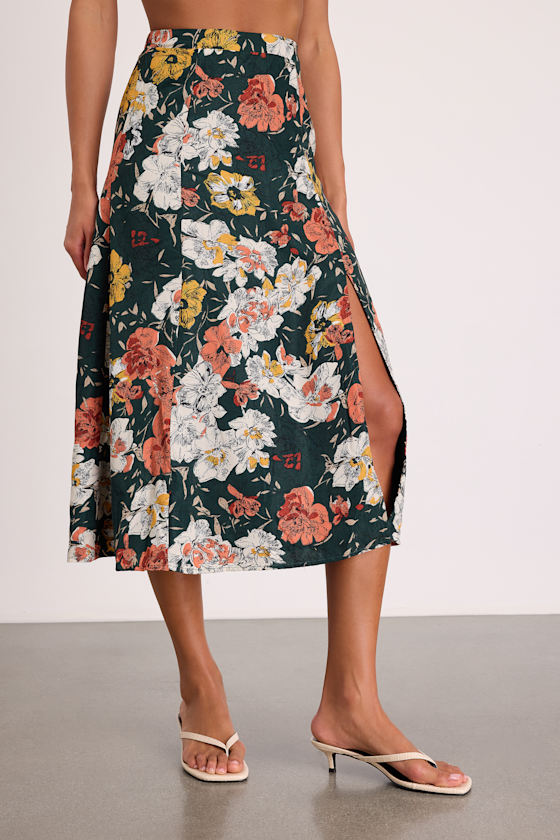 Bliss Me Emerald Floral Print Midi Skirt 3
