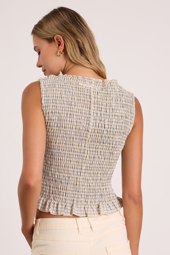 Thistle Pale Yellow Plaid Smocked Tank Top - thumbnail 3